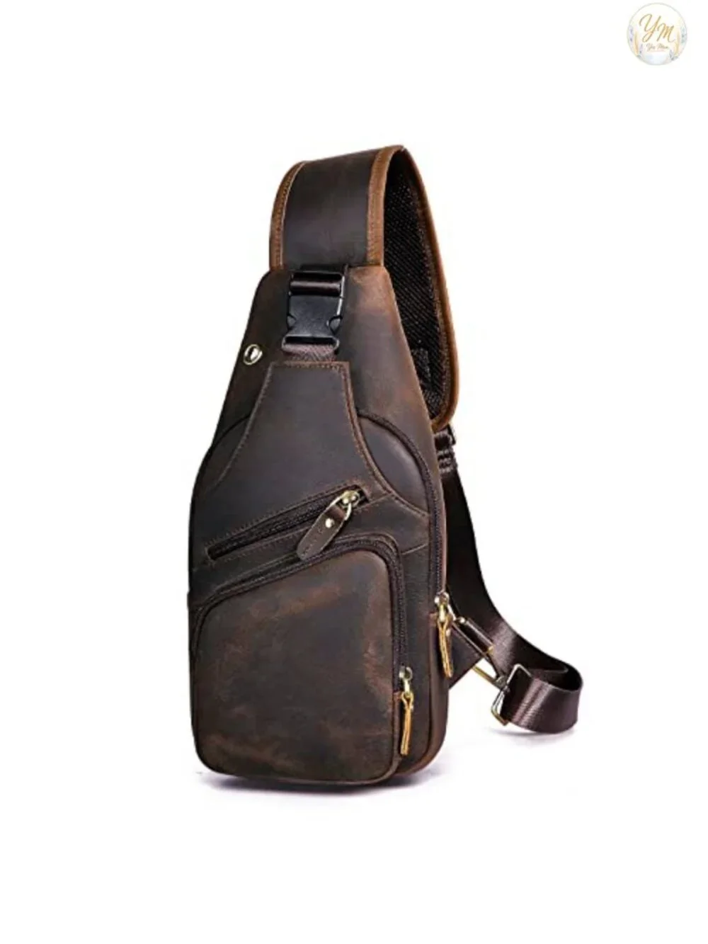 Genuine Leather Men Sling Crossbody Bag with Adjustable Shoulder Strap